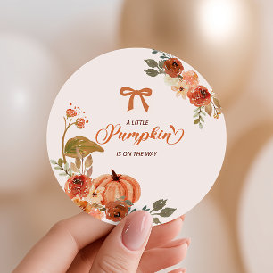 Little Pumpkin Fall Floral Baby Shower Classic Round Sticker