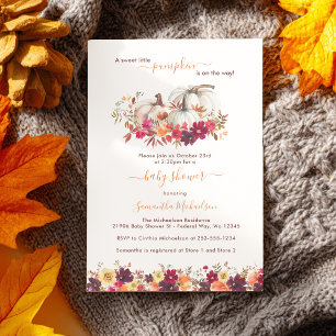 Little Pumpkin Fall Floral Baby Shower Invitation