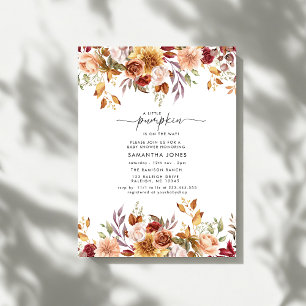 Little Pumpkin Fall Floral Baby Shower Invitation