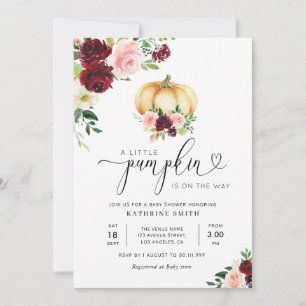 little pumpkin fall floral baby shower invitation