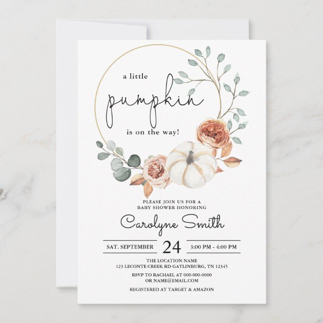 Little Pumpkin Fall Floral Baby Shower Invitation (Front)