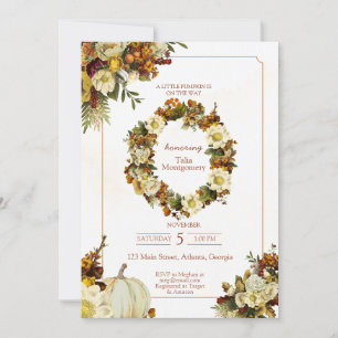 Little pumpkin Fall Floral baby shower Invitation