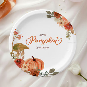Little Pumpkin Fall Floral Baby Shower Paper Plate