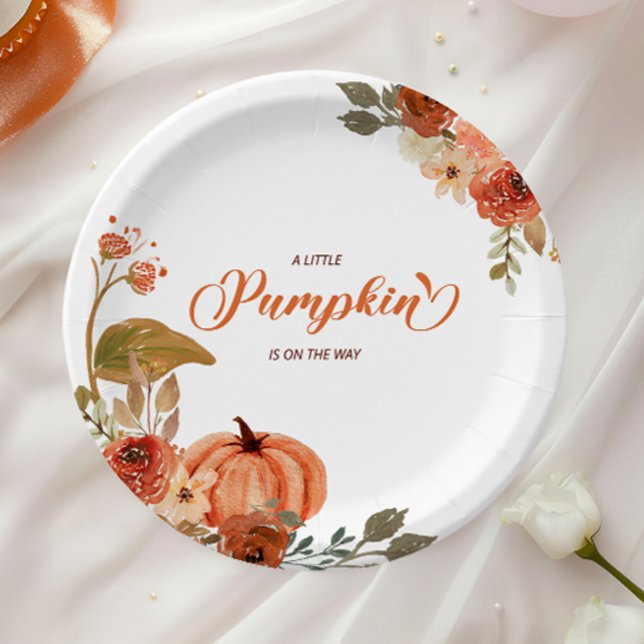Little Pumpkin Fall Floral Baby Shower  Paper Plate (Creator Uploaded)