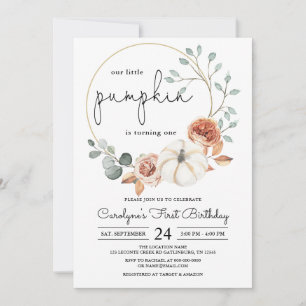 Little Pumpkin Fall Floral Birthday Invitation