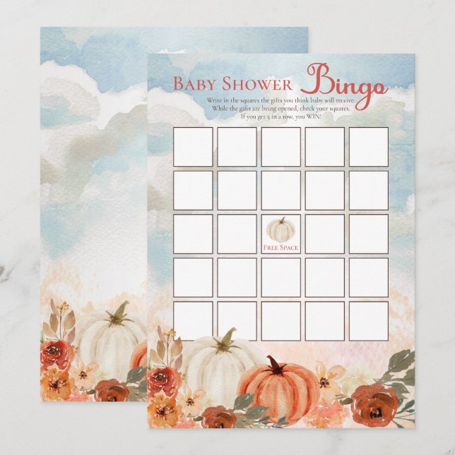Little Pumpkin Fall Floral Girl Baby Shower Bingo Invitation (Front/Back)