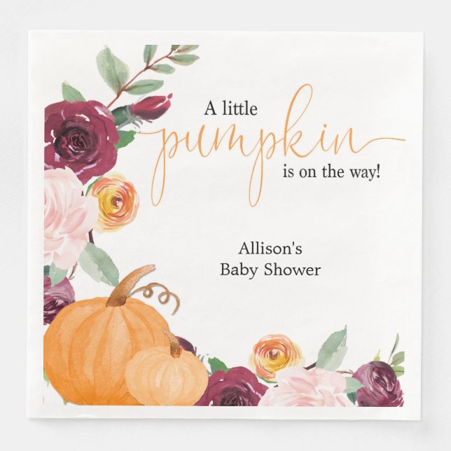 Little pumpkin fall floral girl baby shower napkin (Front)