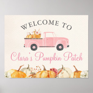 Little Pumpkin Fall Floral Girl Birthday Welcome   Poster
