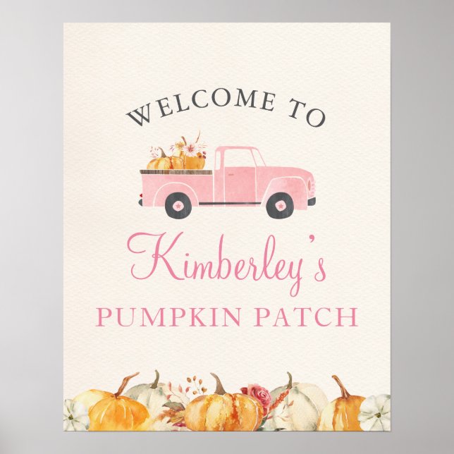 Little Pumpkin Fall Floral Girl Birthday Welcome Poster (Front)