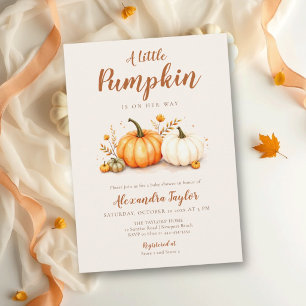 Little Pumpkin Fall Floral Modern Chic Baby Shower Invitation