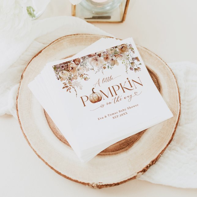 Little Pumpkin Fall Floral Rustic Baby Shower Napkin (Creator Uploaded)