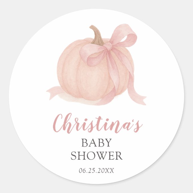 Little Pumpkin Fall Girl Baby Shower Classic Round Sticker (Front)