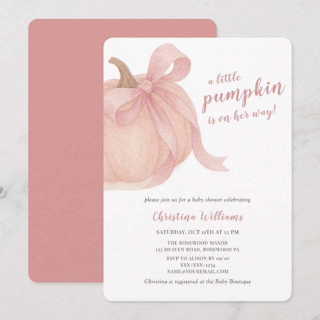 Little Pumpkin Fall Girl Baby Shower Invitation (Front/Back)