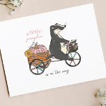 Little Pumpkin Fall Girl Baby Shower Invitation Postcard<br><div class="desc">Celebrate the arrival of a baby girl with our charming "Pink Little Pumpkin on the Way" baby shower invitation postcard. Perfect for a fall baby shower or baby sprinkle, this unique invitation features original hand-drawn artwork of an adorable woodland badger riding a whimsical bike. The bike pulls a cart with...</div>