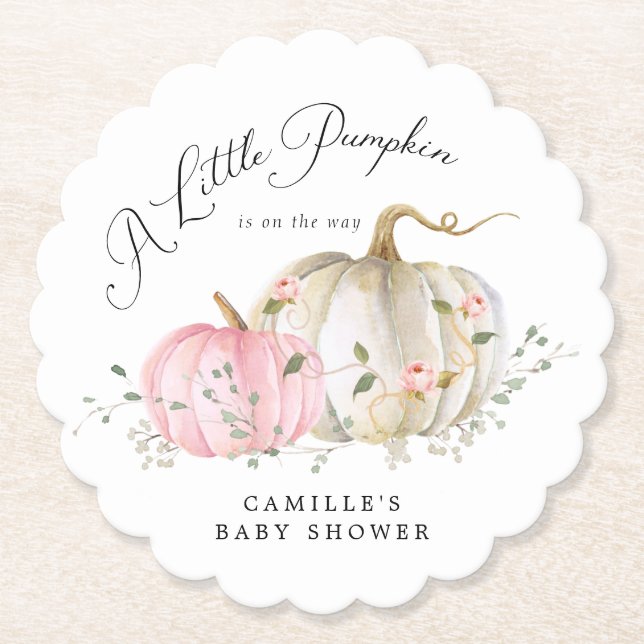 Little Pumpkin Fall Girl Baby Shower Paper Coaster (Front)