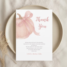 Little Pumpkin Fall Girl Baby Thank You Card