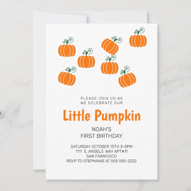 Little Pumpkin Fall Kids Birthday Party  Invitation (Front)