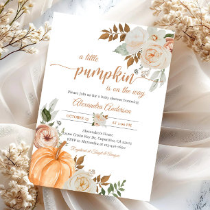 Little Pumpkin Fall Leaves Baby Shower Invitation