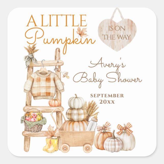 Little Pumpkin Fall Locally Grown Baby Shower Square Sticker (Front)