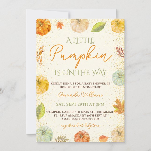 Little Pumpkin Fall Neutral Baby Shower  Invitation (Front)