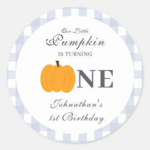 Little Pumpkin Fall Pastel Blue First Birthday Classic Round Sticker