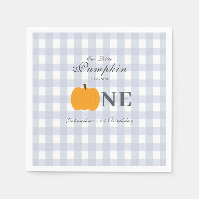 Little Pumpkin Fall Pastel Blue First Birthday  Napkin (Front)