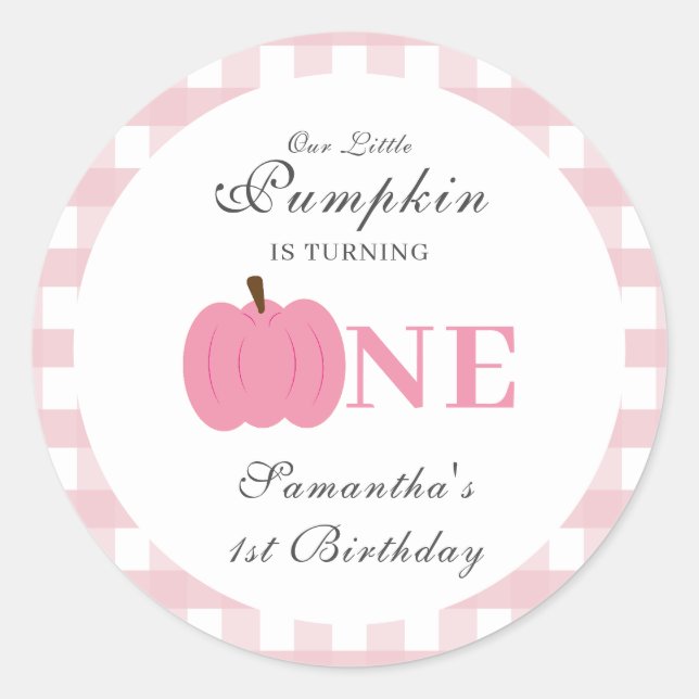 Little Pumpkin Fall Pastel Pink First Birthday  Classic Round Sticker (Front)