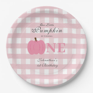Little Pumpkin Fall Pastel Pink First Birthday  Paper Plate