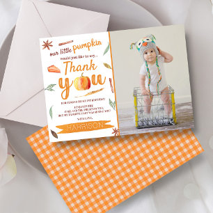 Little Pumpkin Fall Photo 1st Birthday Thank You Card