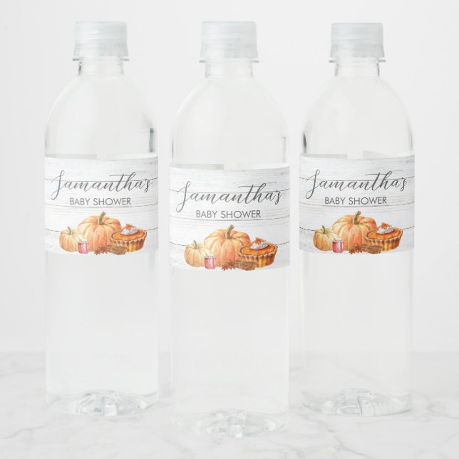 Little Pumpkin Fall Picnic Baby Shower Water Bottle Label (Bottles)