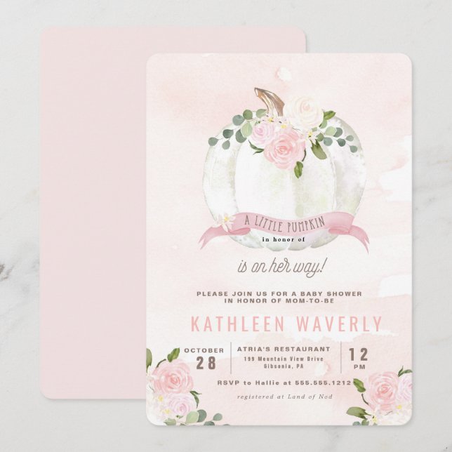 Little Pumpkin Fall Pink Baby Shower Invitation (Front/Back)