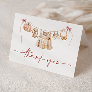 Little Pumpkin Fall Pink Floral Girl Baby Shower Thank You Card