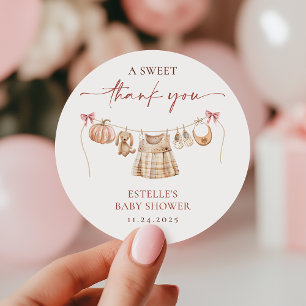 Little Pumpkin Fall Pink Girl Baby Shower Favor Classic Round Sticker