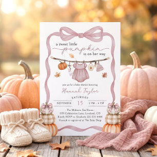 Little Pumpkin Fall Pink Girl Baby Shower Invitation