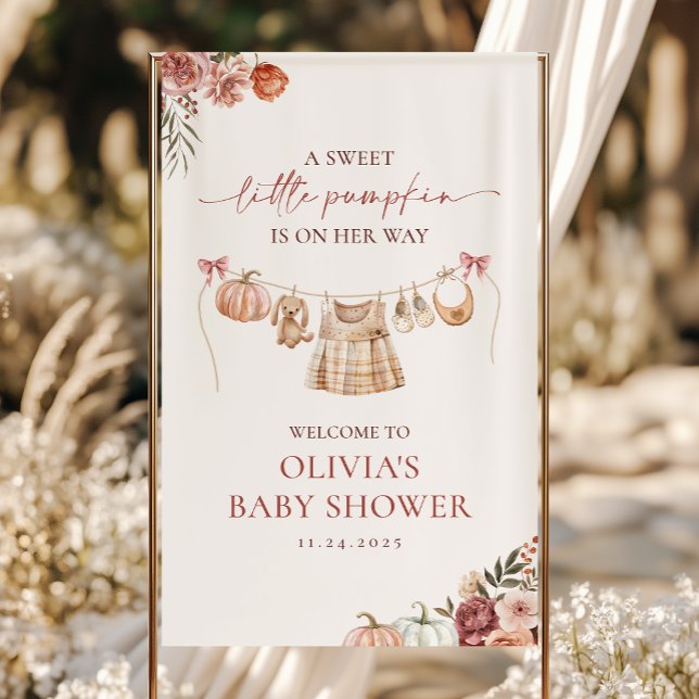 Little Pumpkin Fall Pink Girl Baby Shower Welcome Banner (Creator Uploaded)