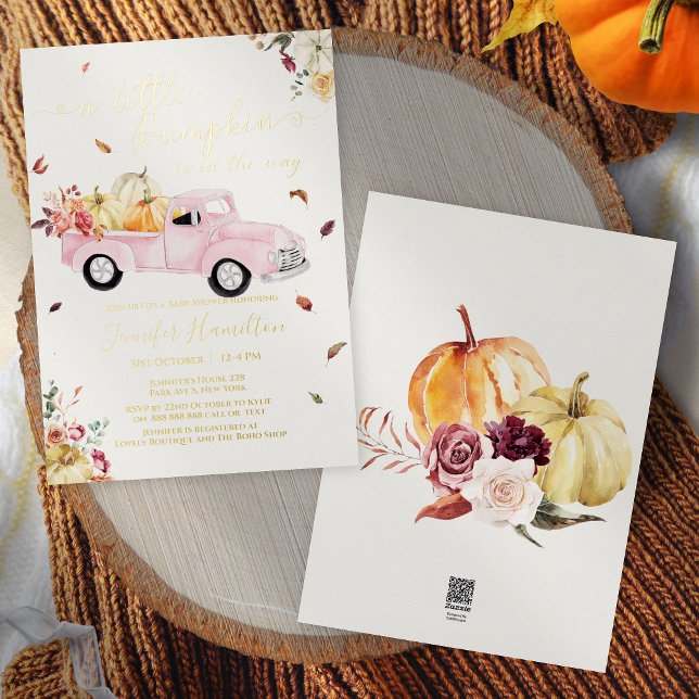 Little Pumpkin Fall Pink Vintage Truck Baby Shower (Creator Uploaded)