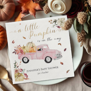 Little Pumpkin Fall Pink Vintage Truck Baby Shower Napkin