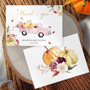 Little Pumpkin Fall Pink Vintage Truck Baby Shower Thank You Card