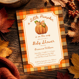 Little pumpkin fall plaid baby shower invitation