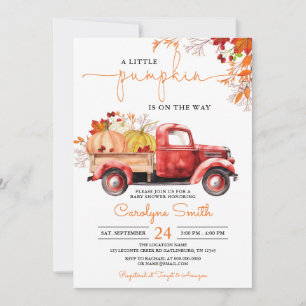 Little Pumpkin Fall Red Truck Baby Shower Invitation