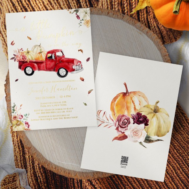 Little Pumpkin Fall Red Vintage Truck Baby Shower (Creator Uploaded)