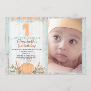 Little Pumpkin Fall Rustic 1st Birthday Invitation
