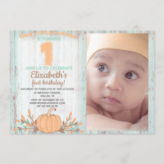 Little Pumpkin Fall Rustic 1st Birthday Invitation