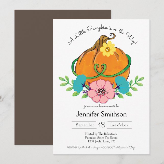 Little Pumpkin Fall Theme Baby Shower Invitations (Front/Back)