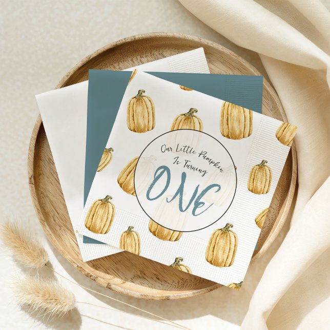 Little Pumpkin Fall Watercolor Boy Birthday  Napkin (Creator Uploaded)