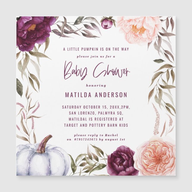 Little pumpkin fall watercolor floral baby shower (Front)