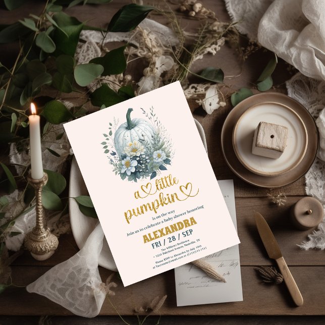 Little pumpkin fall watercolor floral invitation (Creator Uploaded)