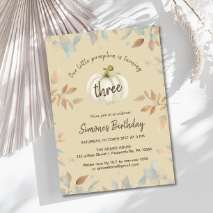 Little Pumpkin Fall Watercolor Third Birthday Invitation