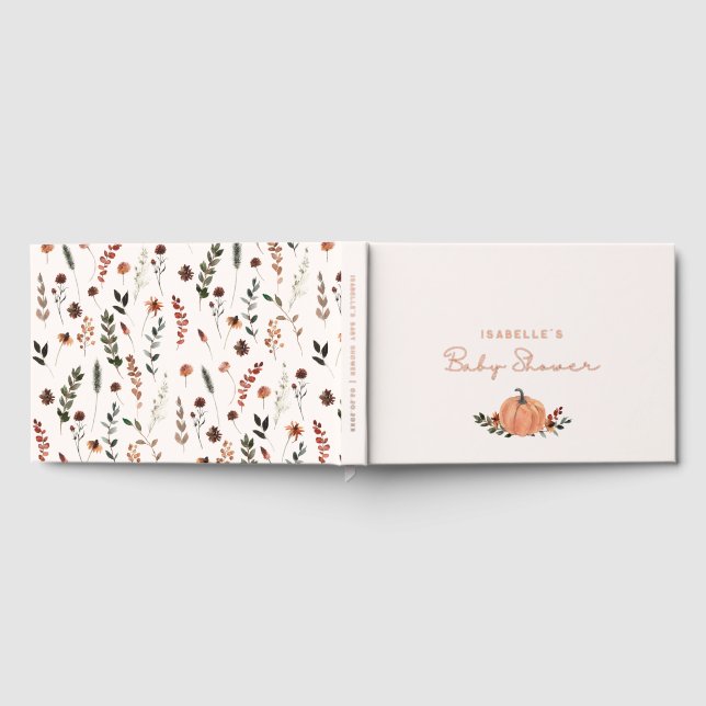 Little Pumpkin Fall Wildflower Pattern Baby Shower Guest Book (Full)