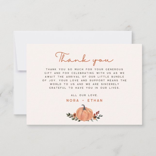 Little Pumpkin Fall Wildflower Pattern Baby Shower Thank You Card (Front)